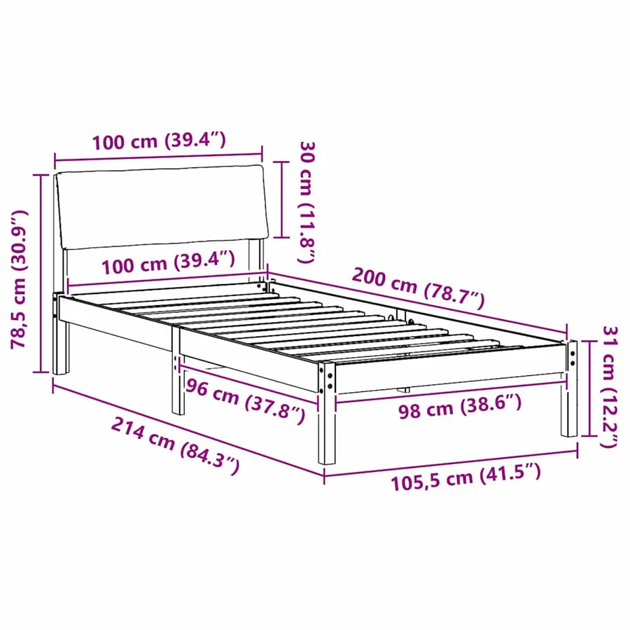 Cadre de lit Marron et noir 100 x 200 cm Bois massif en pin - 11