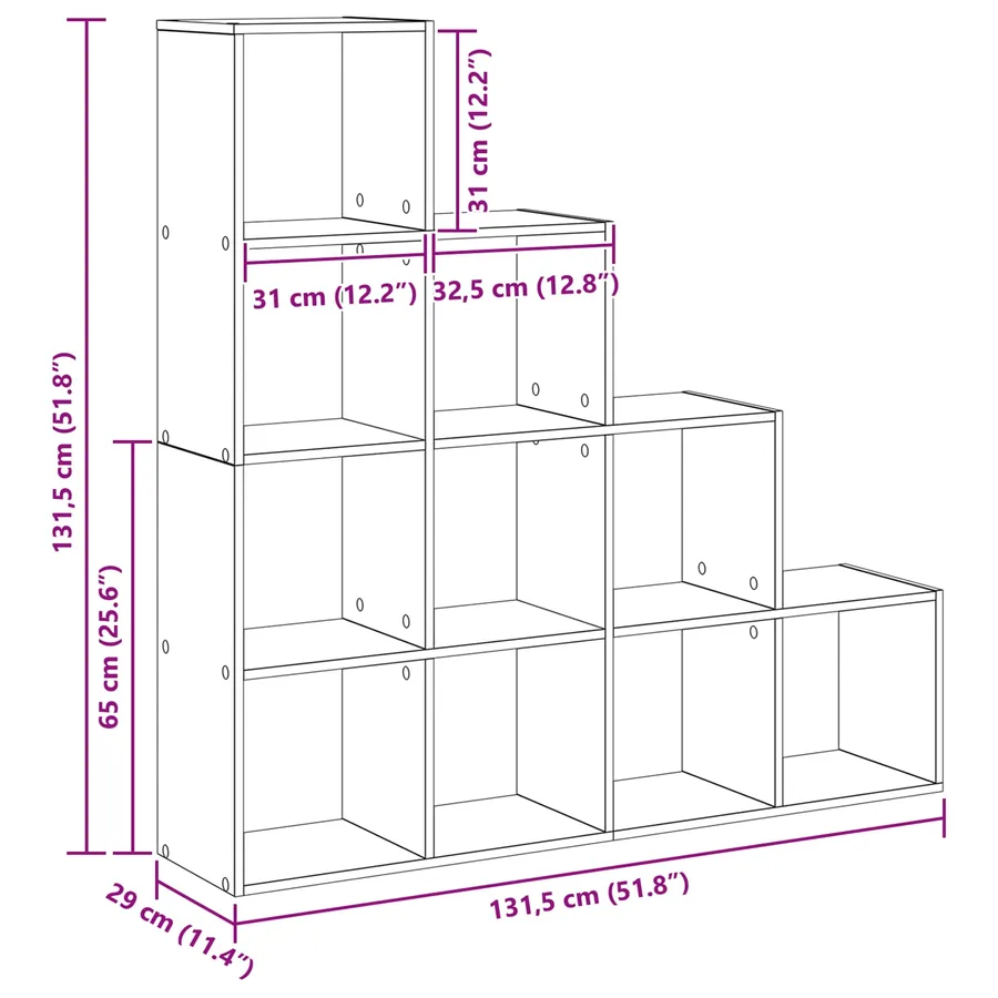 Cloison Bibliothèque Chêne noir 131,5 x 29 x 131,5 cm - 12