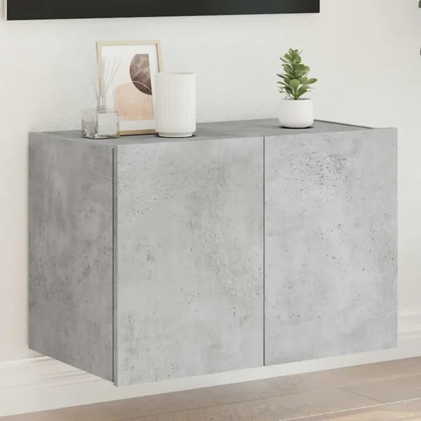 Meuble TV mural avec lumières LED gris béton 60x35x41 cm