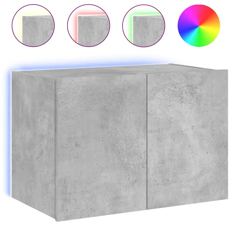 Meuble TV mural avec lumières LED gris béton 60x35x41 cm - 2