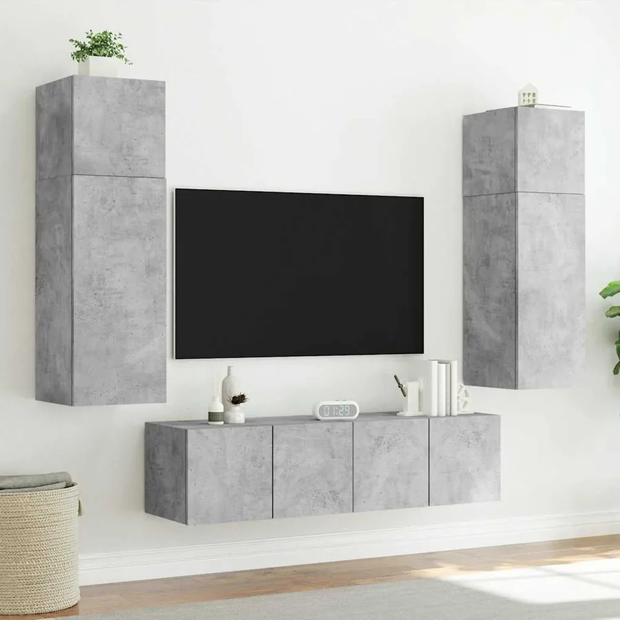 Meuble TV mural avec lumières LED gris béton 60x35x41 cm - 5