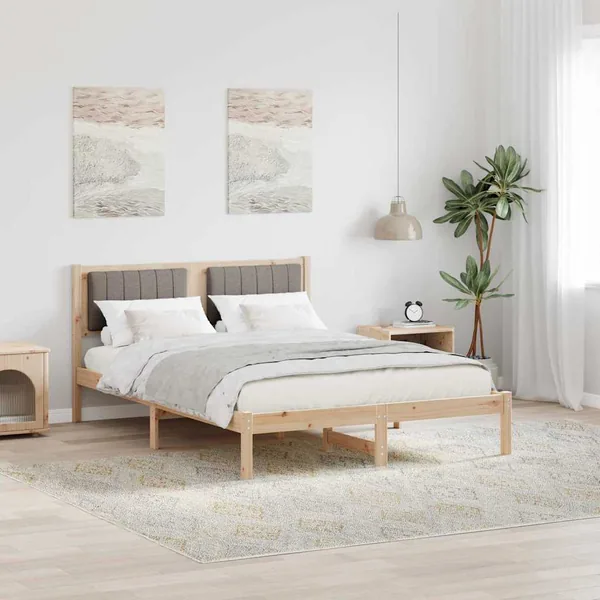 Cadre de lit avec tête de lit rembourrée Taupe 140 x 190 cm