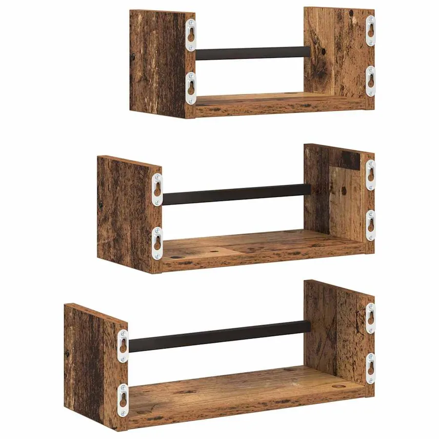 Ensemble d'étagères murales 3 pcs Bois Ancien 40x16x14cm - 7