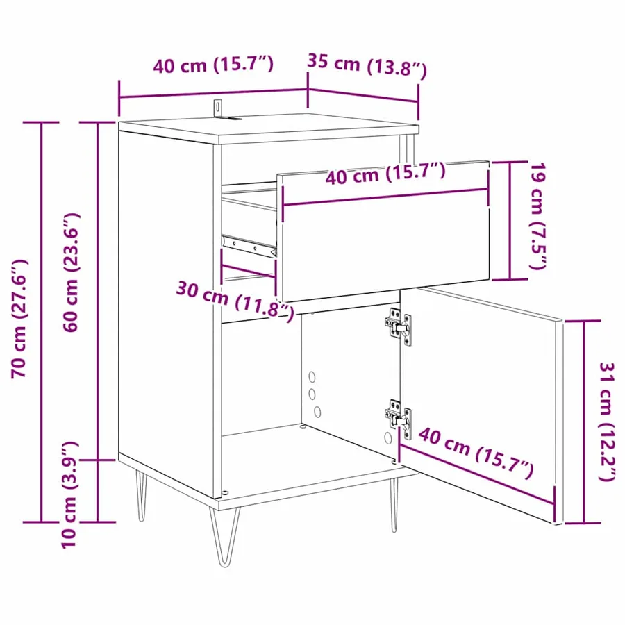 Buffet Bois ancien 35 x 40 x 70 cm Bois d'ingénierie - 16