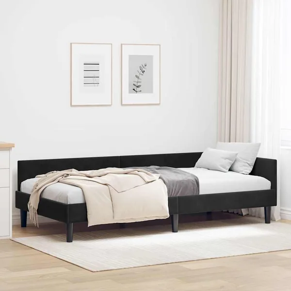 Cadre de lit d'angle Noir 90 cm x 190 cm Velours