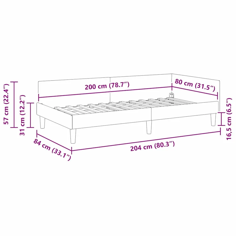 Cadre de lit d'angle Gris foncé 80 x 200 cm tissu - 11