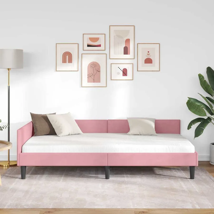 Cadre de lit d'angle Rose 80 cm x 200 cm Velours - 3