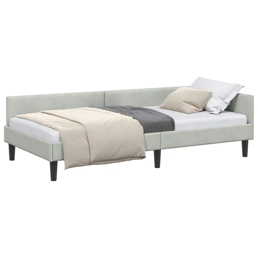 Cadre de lit d'angle Gris clair 90 cm x 200 cm Velours - 2