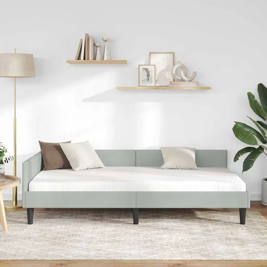 Cadre de lit d'angle Gris clair 90 cm x 200 cm Velours - 3