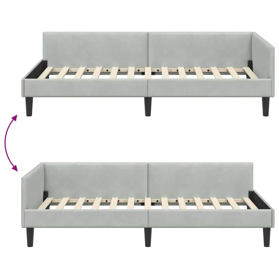 Cadre de lit d'angle Gris clair 90 cm x 200 cm Velours - 9