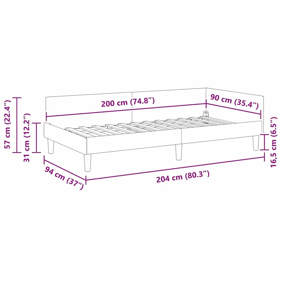 Cadre de lit d'angle Vert foncé 90 cm x 200 cm Velours - 11