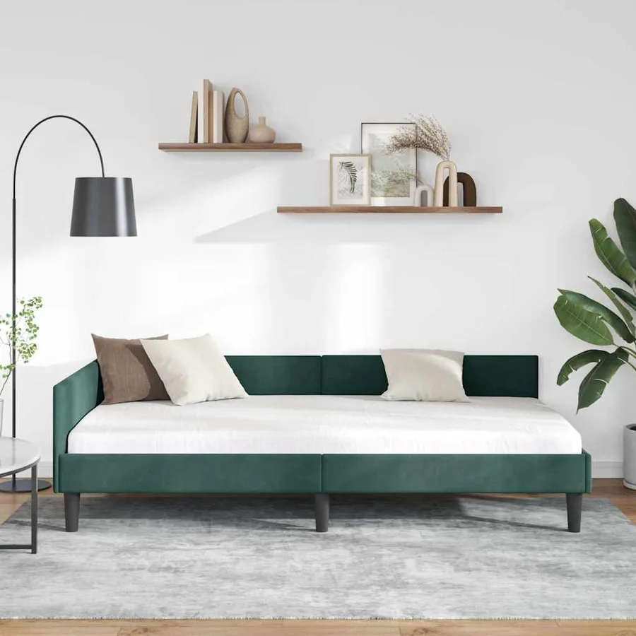 Cadre de lit d'angle Vert foncé 90 cm x 200 cm Velours - 3