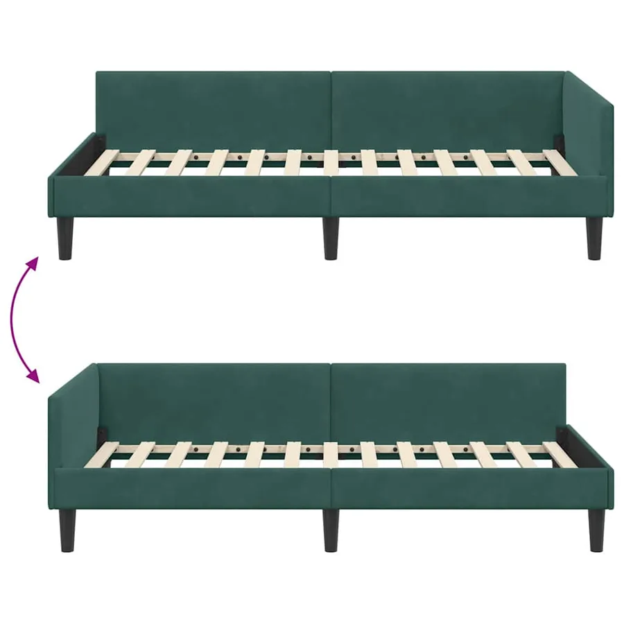 Cadre de lit d'angle Vert foncé 90 cm x 200 cm Velours - 9