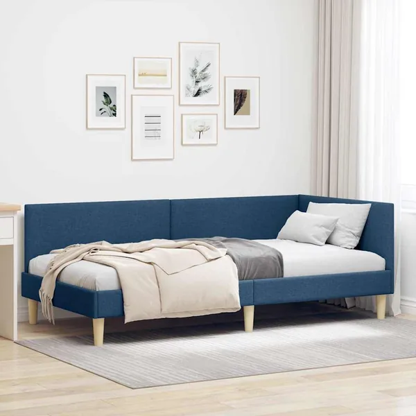 Cadre de lit d'angle Bleu 100 cm x 200 cm Tissu et Contreplaqué