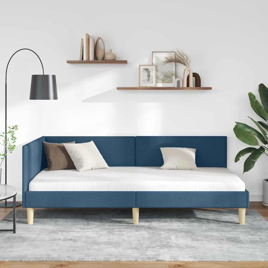 Cadre de lit d'angle Bleu 80 cm x 200 cm Tissu et Contreplaqué - 3