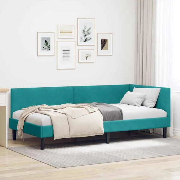 Cadre de lit d'angle Turquoise 100 cm x 200 cm Velours