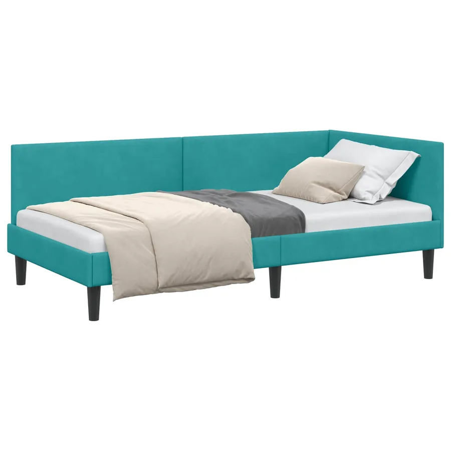 Cadre de lit d'angle Turquoise 100 cm x 200 cm Velours - 2