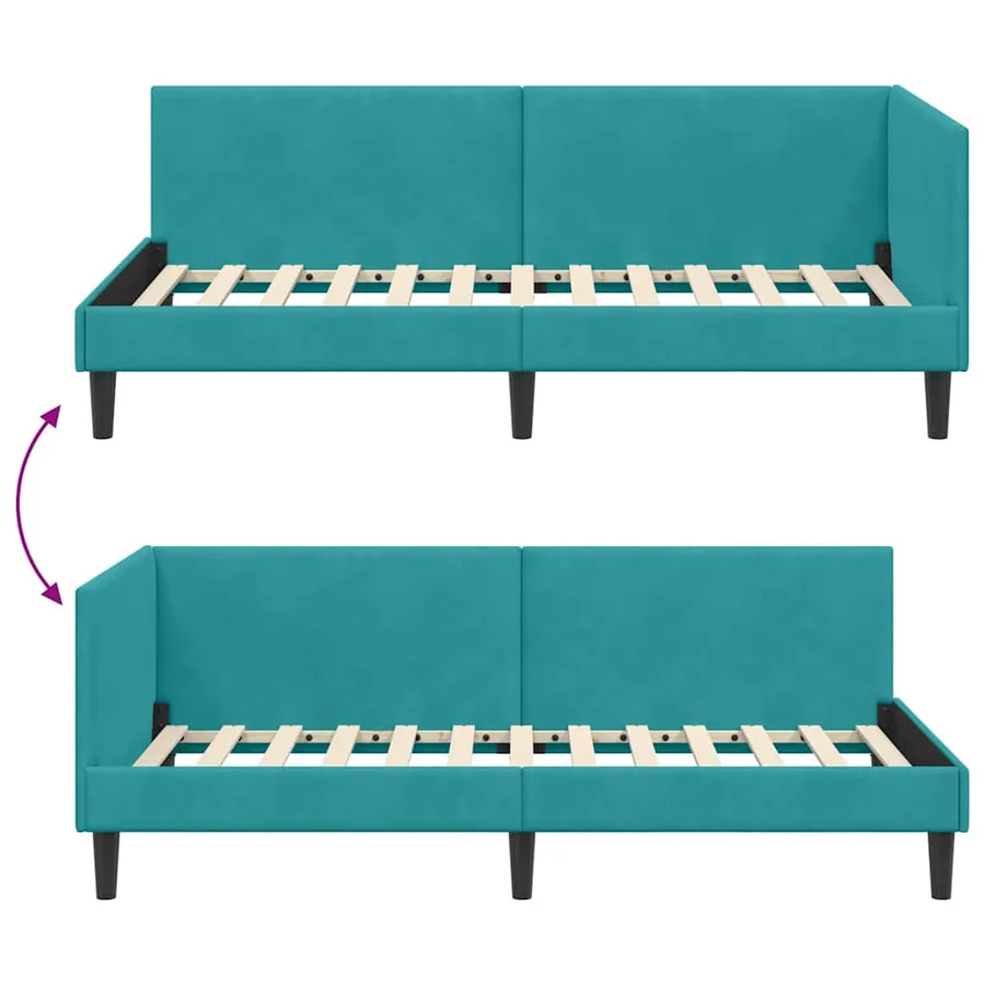Cadre de lit d'angle Turquoise 100 cm x 200 cm Velours - 9