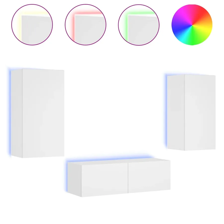 Meuble TV muraux 3 pcs avec lumières LED blanc - 2