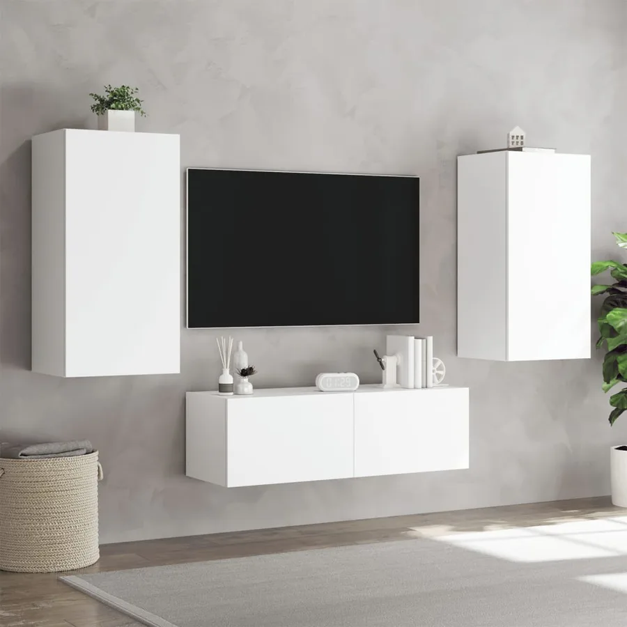 Meuble TV muraux 3 pcs avec lumières LED blanc - 4
