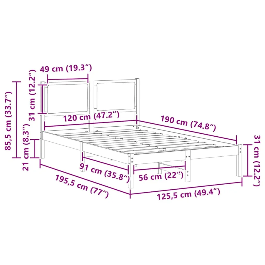 Cadre de lit avec tête de lit Taupe 120 x 190 cm Pin massif - 11