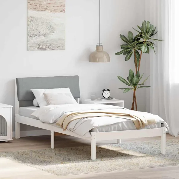 Cadre de lit Blanc et gris clair 90 x 200 cm Bois massif en pin