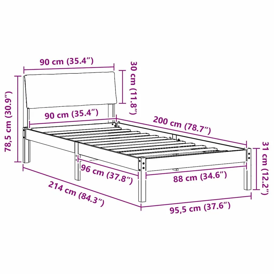 Cadre de lit Blanc et gris clair 90 x 200 cm Bois massif en pin - 11