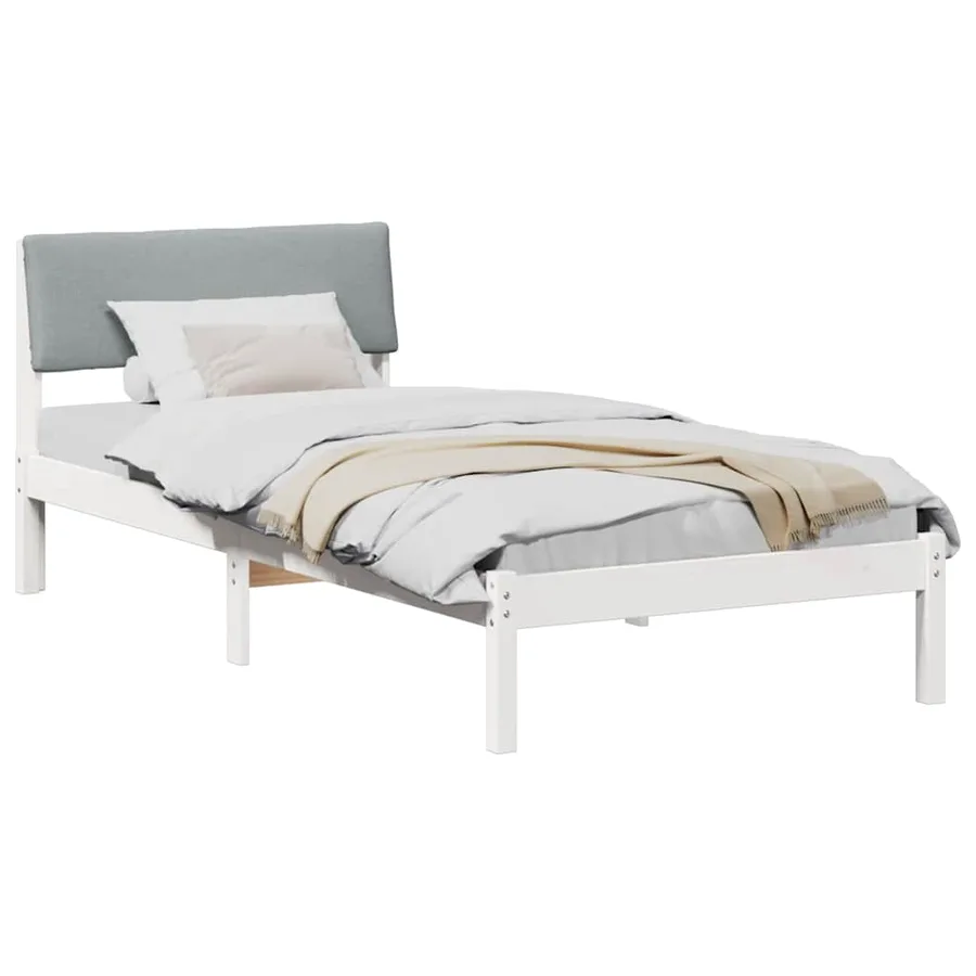 Cadre de lit Blanc et gris clair 90 x 200 cm Bois massif en pin - 3