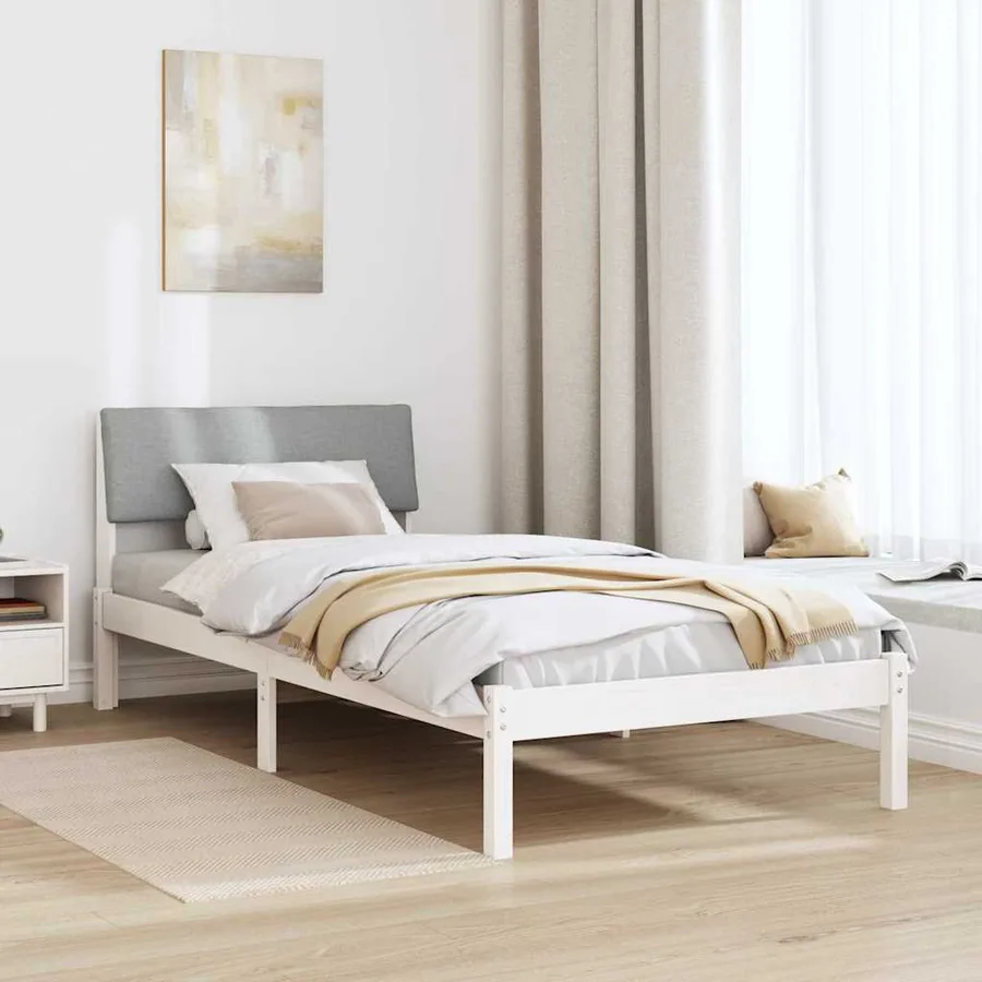 Cadre de lit Blanc et gris clair 90 x 200 cm Bois massif en pin - 4