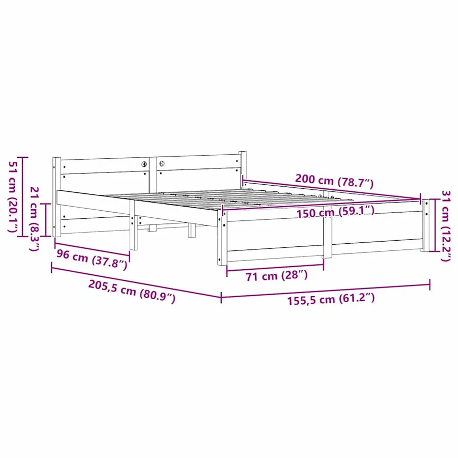 Cadre de lit Brun cire 205,5 x 155,5 x 51 cm Pin massif - 11
