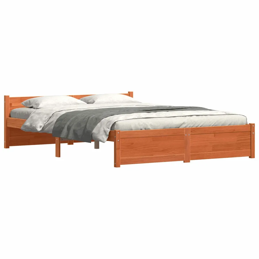 Cadre de lit Brun cire 205,5 x 155,5 x 51 cm Pin massif - 2