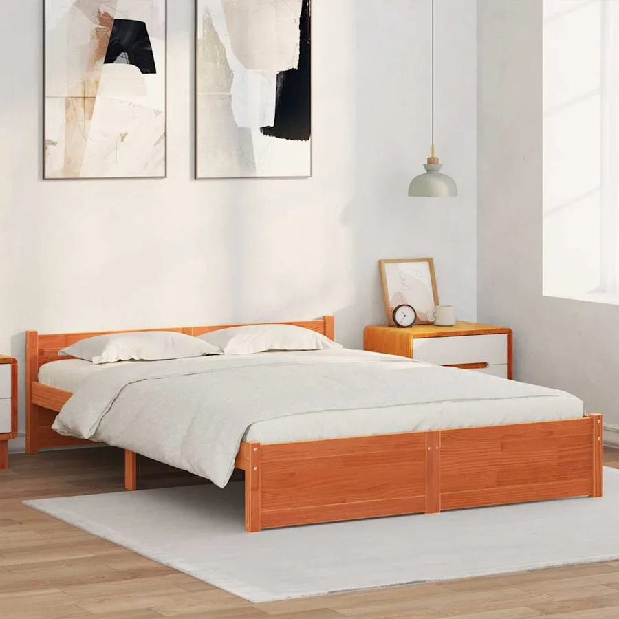 Cadre de lit Brun cire 205,5 x 155,5 x 51 cm Pin massif - 3