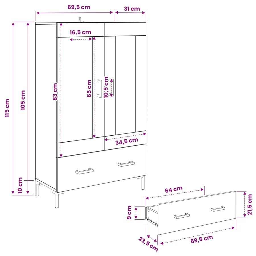 Haut Armoire Chêne noir 69,5 x 31 x 115 cm Bois d'ingénierie - 11