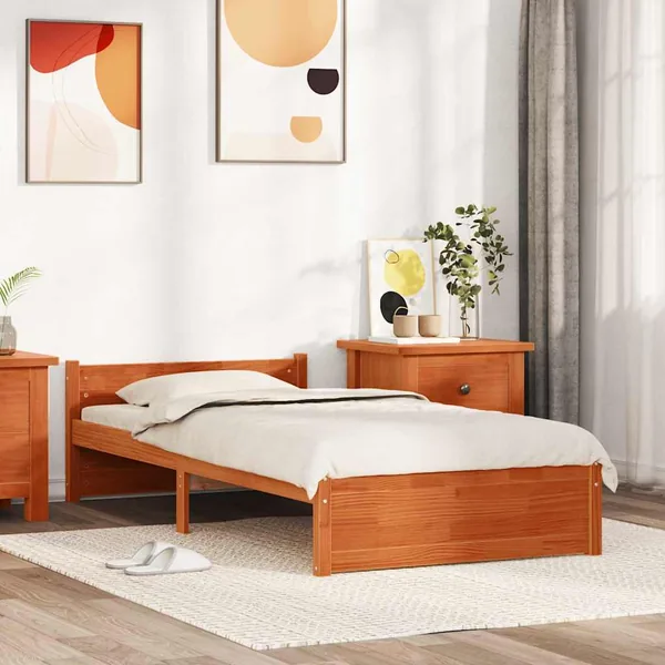 Cadre de lit Brun cire 205.5 x 95.5 x 51 cm Pin massif