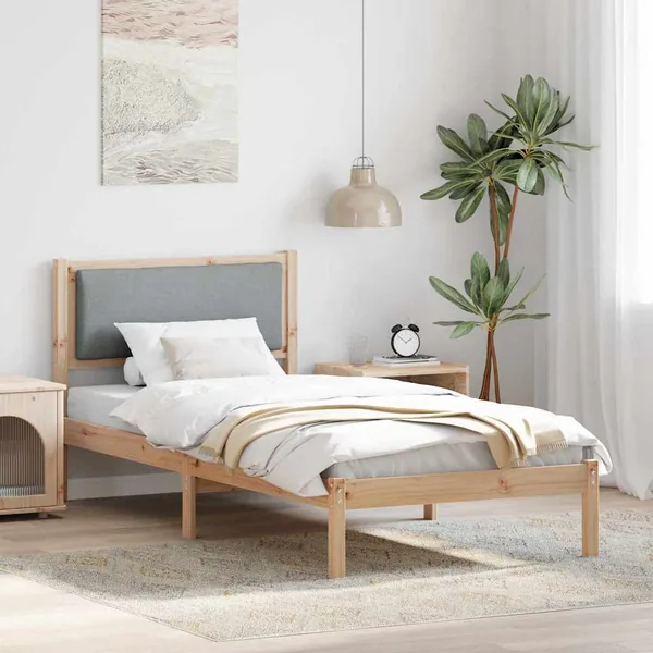 Cadre de lit avec tête de lit Gris clair 90 x 190 cm Pin massif