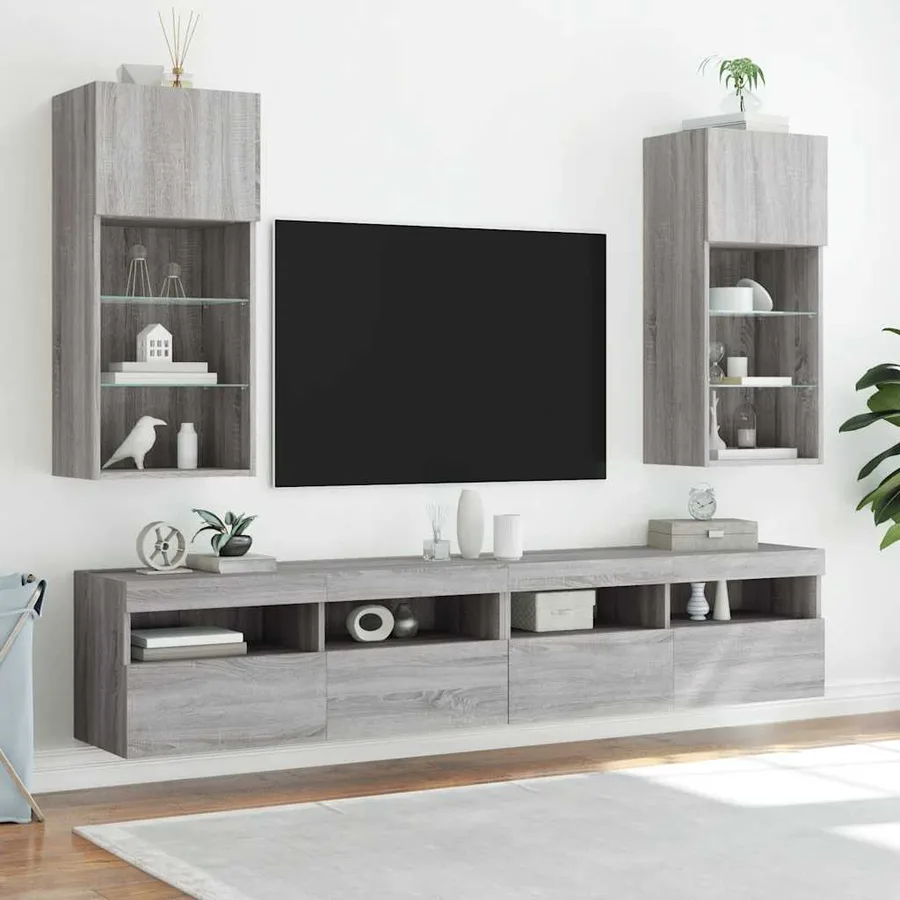 Meuble TV avec lumières LED sonoma gris 40,5x30x90 cm - 3