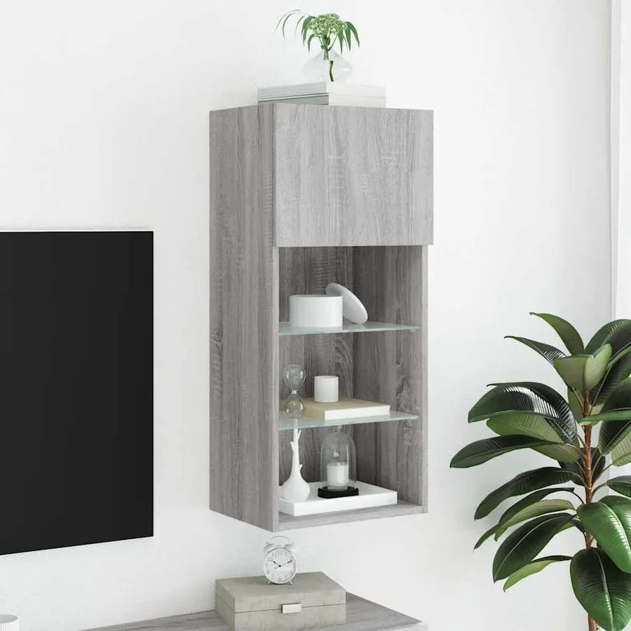 Meuble TV avec lumières LED sonoma gris 40,5x30x90 cm - 4