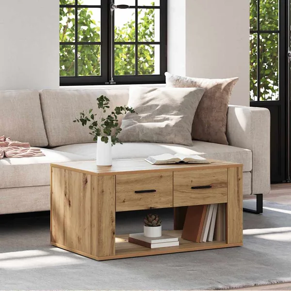 Table basse Chêne artisanal 80 x 50 x 40 cm Bois d'ingénierie