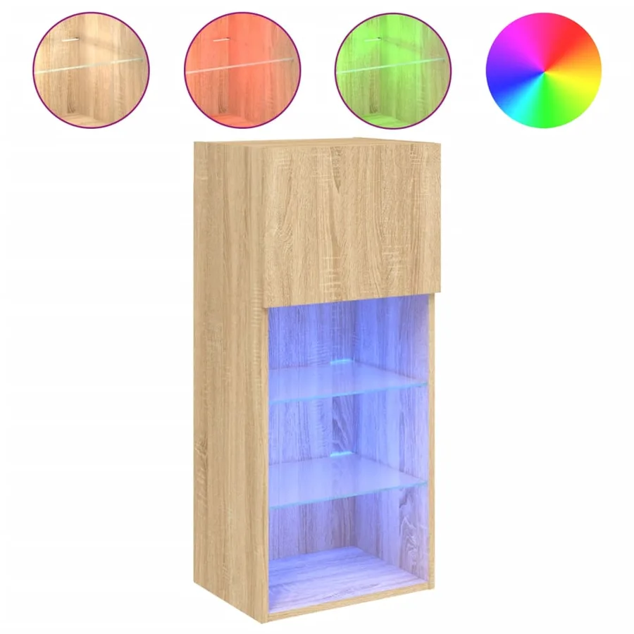 Meuble TV avec lumières LED chêne sonoma 40,5x30x90 cm - 2