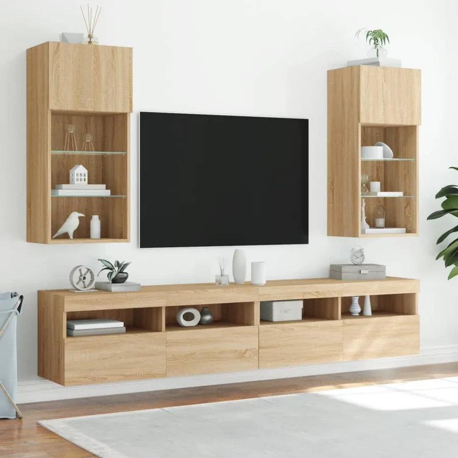 Meuble TV avec lumières LED chêne sonoma 40,5x30x90 cm - 3