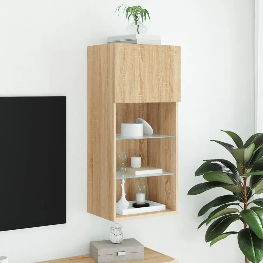 Meuble TV avec lumières LED chêne sonoma 40,5x30x90 cm - 4