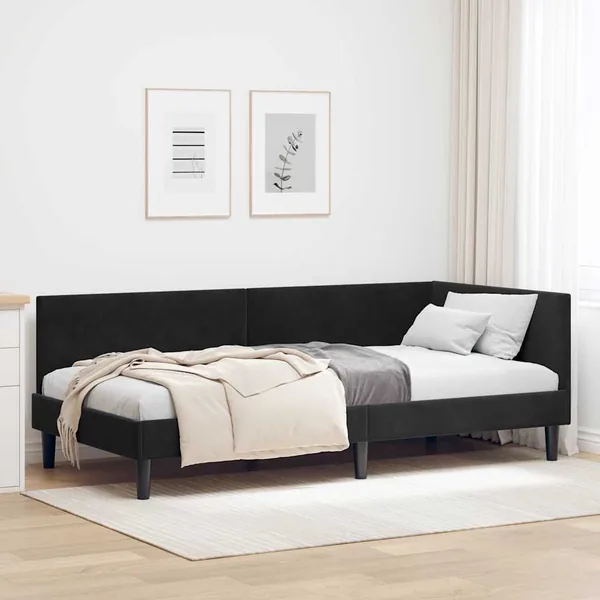 Cadre de lit d'angle Noir 90 cm x 200 cm Velours
