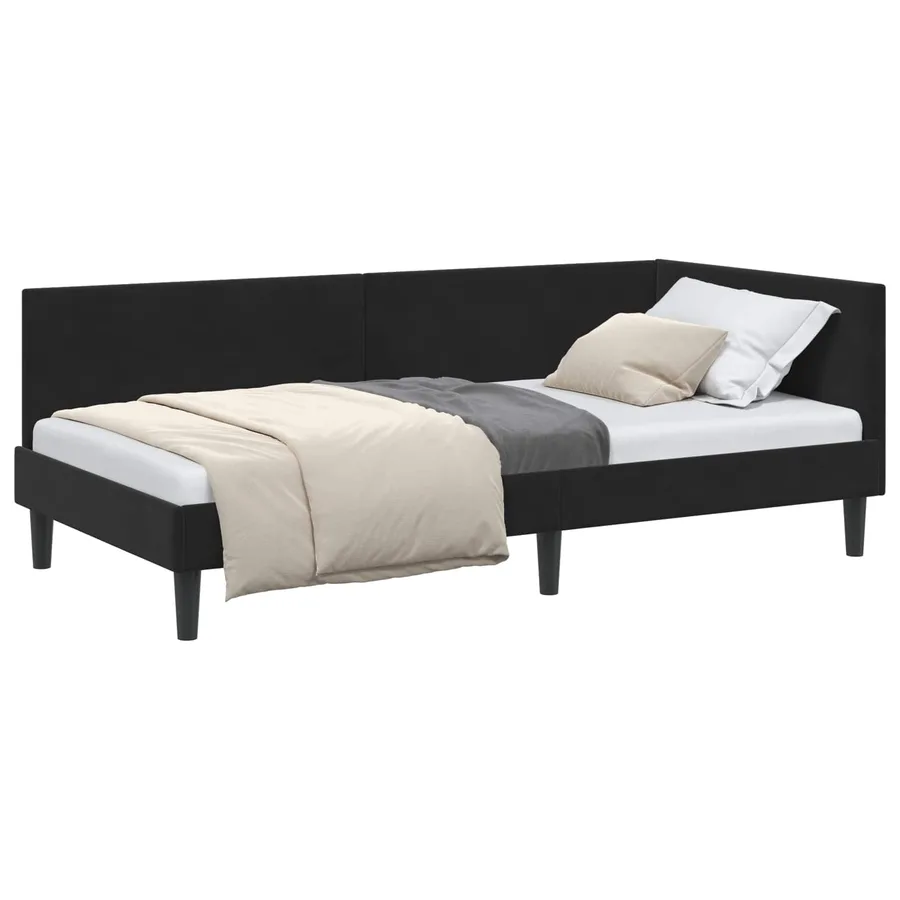 Cadre de lit d'angle Noir 90 cm x 200 cm Velours - 2