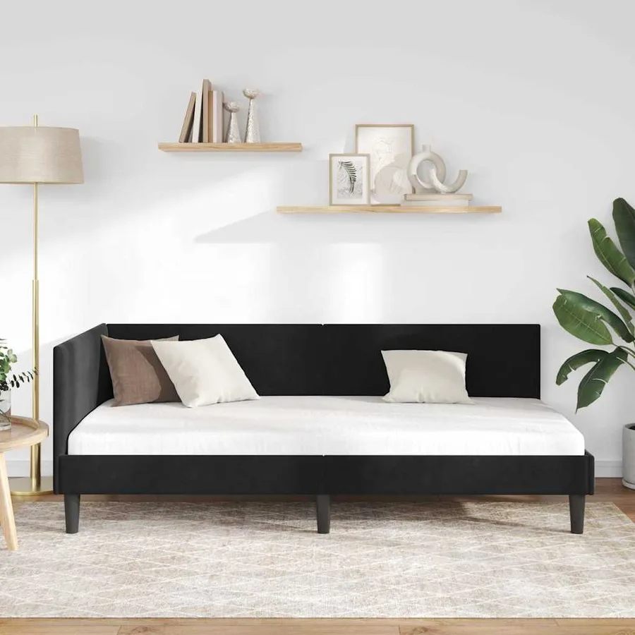 Cadre de lit d'angle Noir 90 cm x 200 cm Velours - 3
