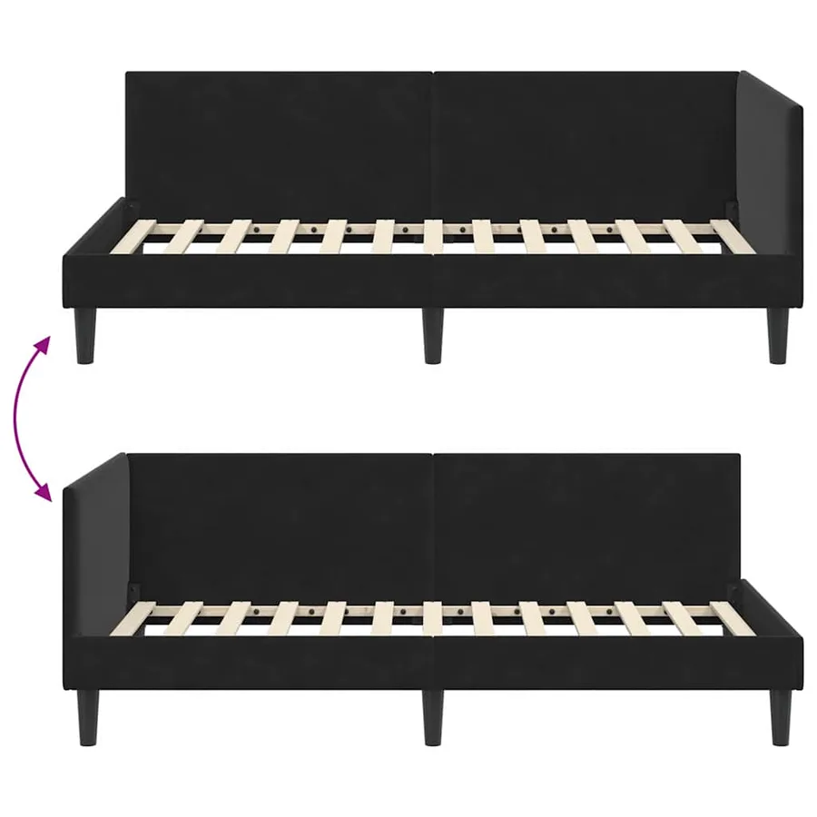 Cadre de lit d'angle Noir 90 cm x 200 cm Velours - 9