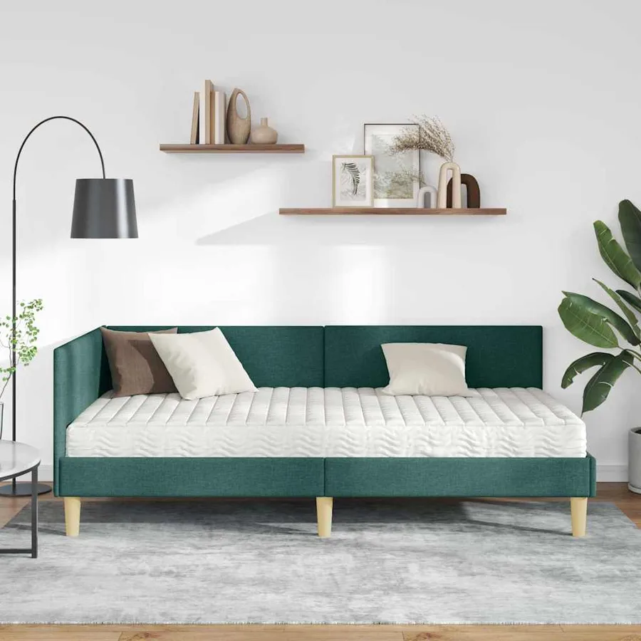 Cadre de lit d'angle avec matelas Autre 2 pcs Vert tissu - 3