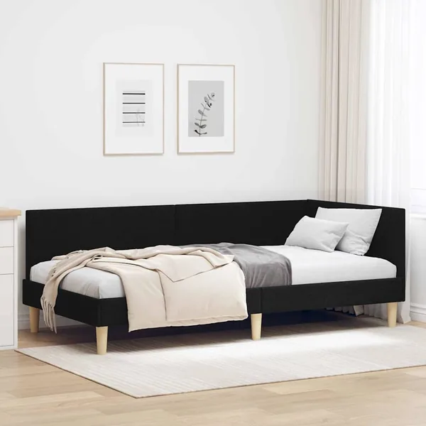 Cadre de lit d'angle Noir 80 cm x 200 cm Tissu et Contreplaqué