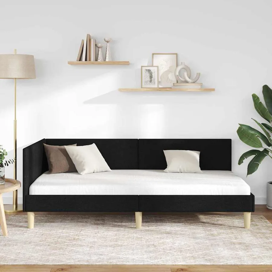 Cadre de lit d'angle Noir 80 cm x 200 cm Tissu et Contreplaqué - 3