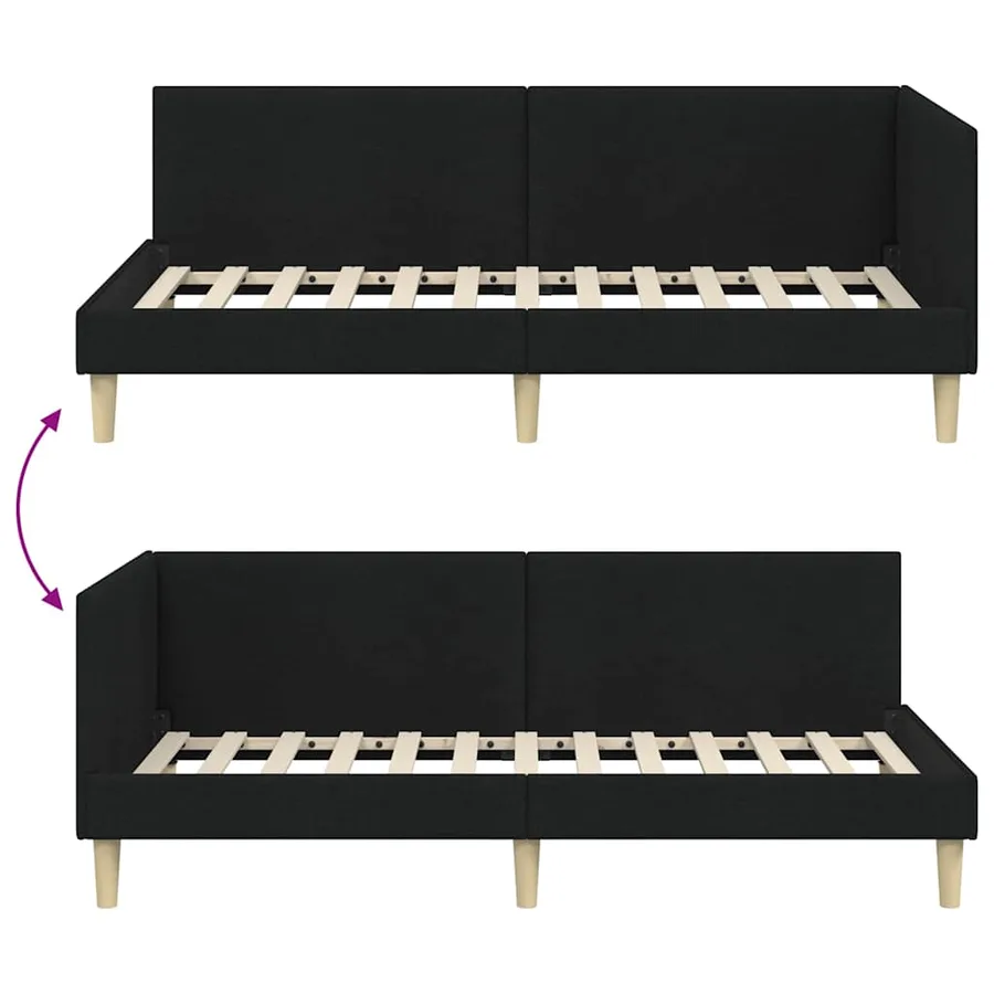 Cadre de lit d'angle Noir 80 cm x 200 cm Tissu et Contreplaqué - 9