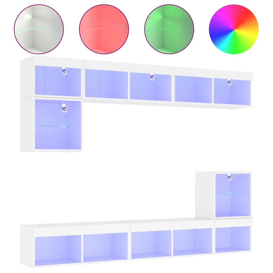 Unités murales TV avec LED 8 pcs blanc bois d'ingénierie - 2